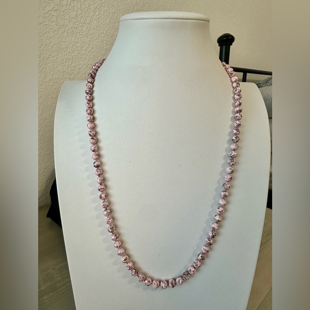 Pink Speckled Beaded Necklace | Knotted Ceramic Style Beads | Artisan Look - Picture 10 of 10